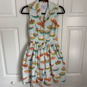 ModCloth Bea & Dot Womens Novelty Pie Print Pin Up Dress Sz M Cottagecore